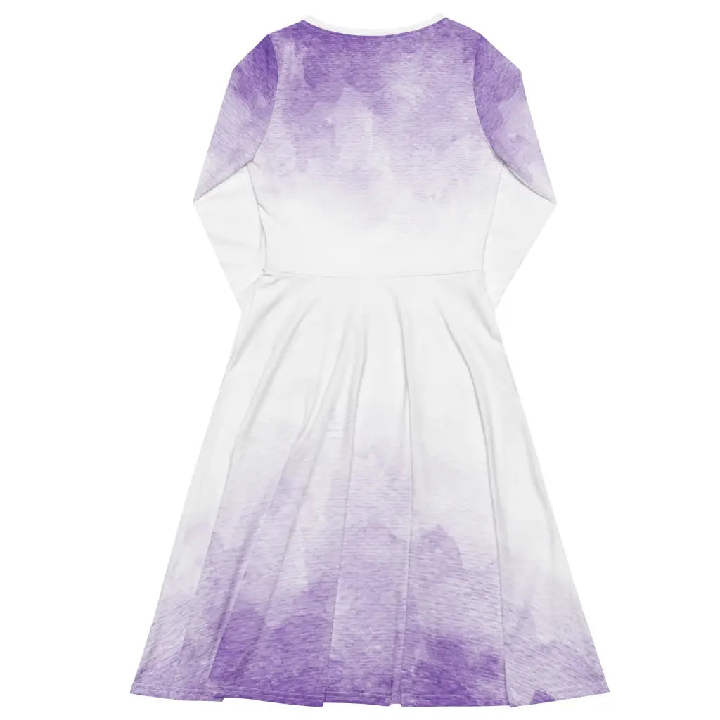 Afro Skies white w/ purple watercolor long sleeve midi dress Printful