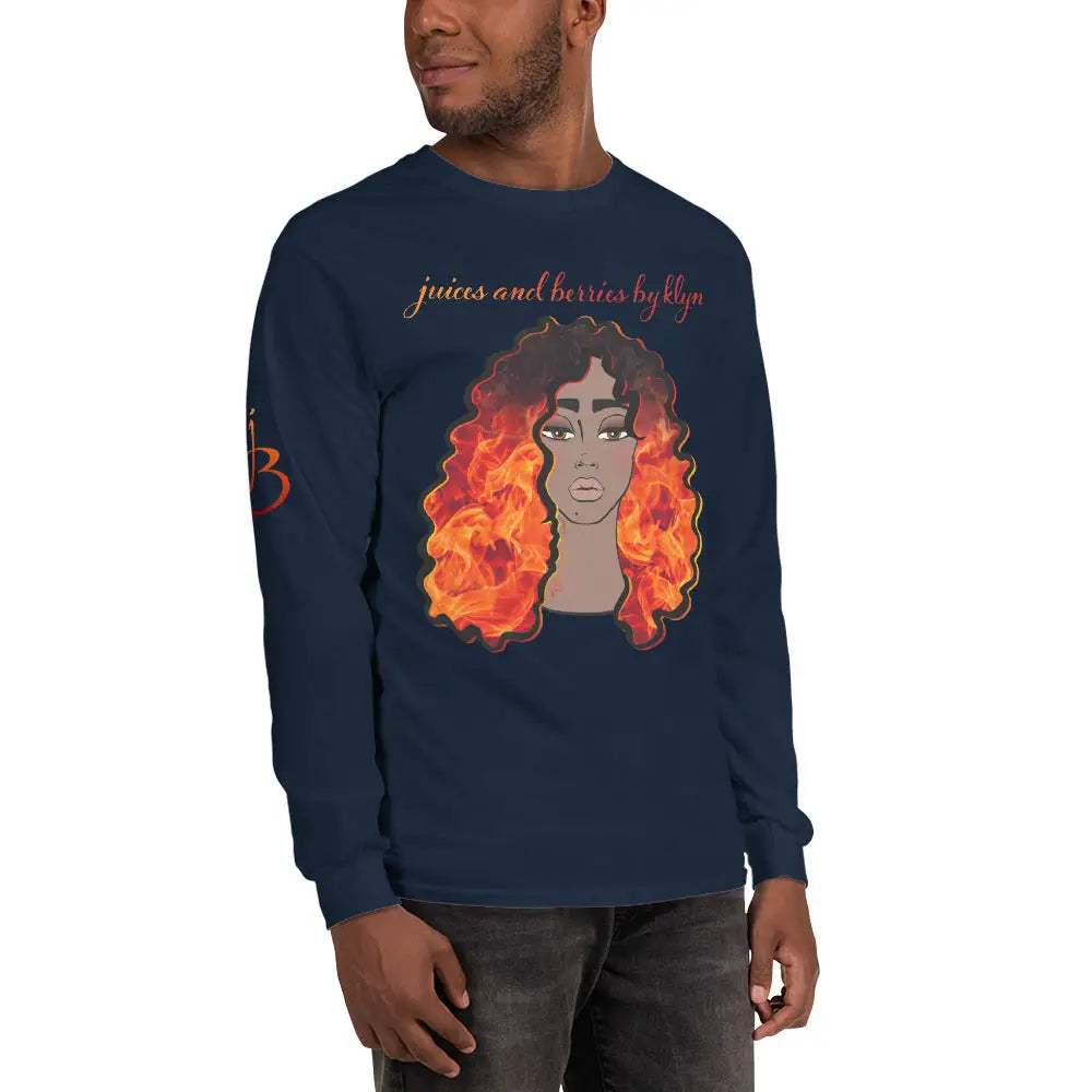 Curls on Fire Men’s Long Sleeve Shirt (dark) Printful