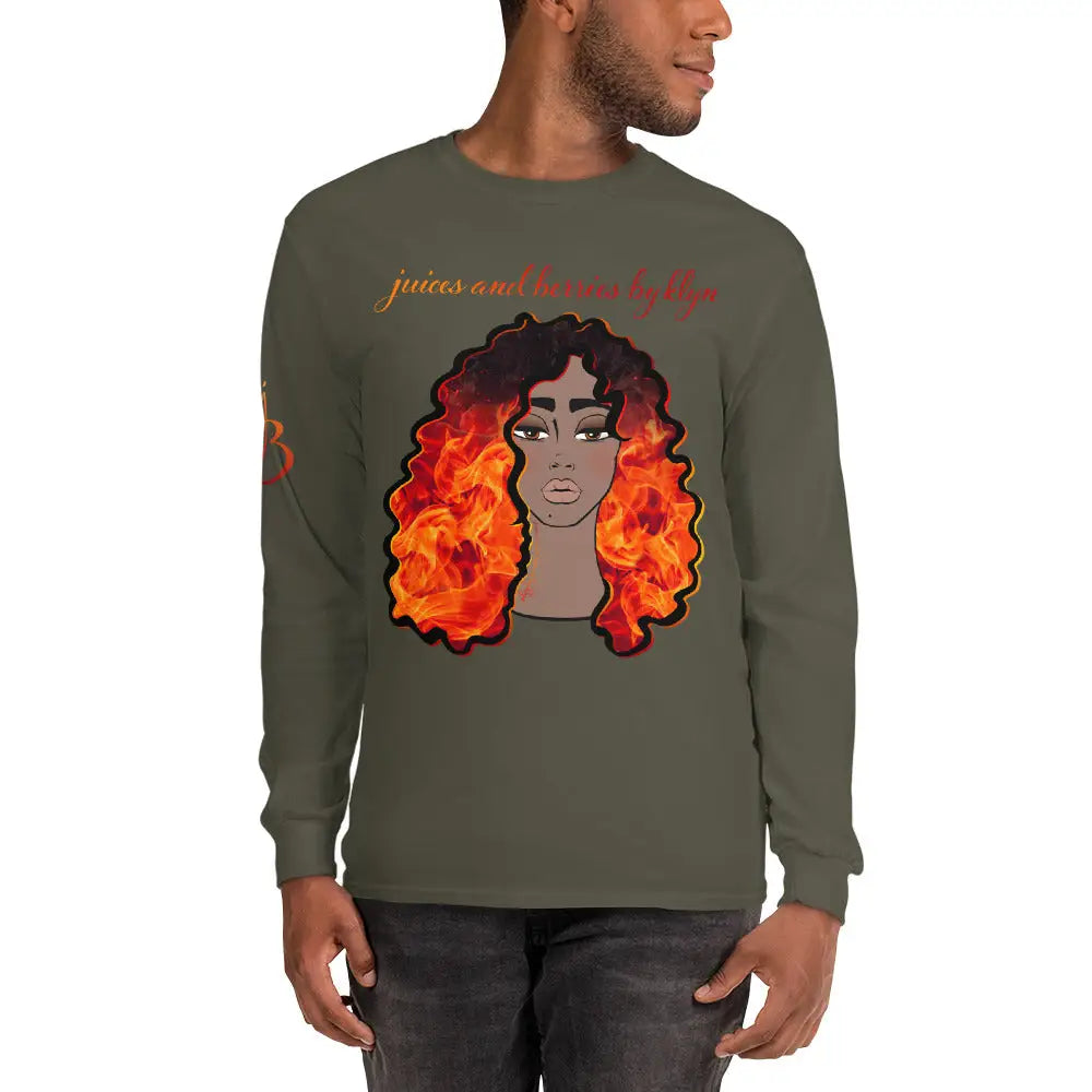 Curls on Fire Men’s Long Sleeve Shirt (dark) Printful