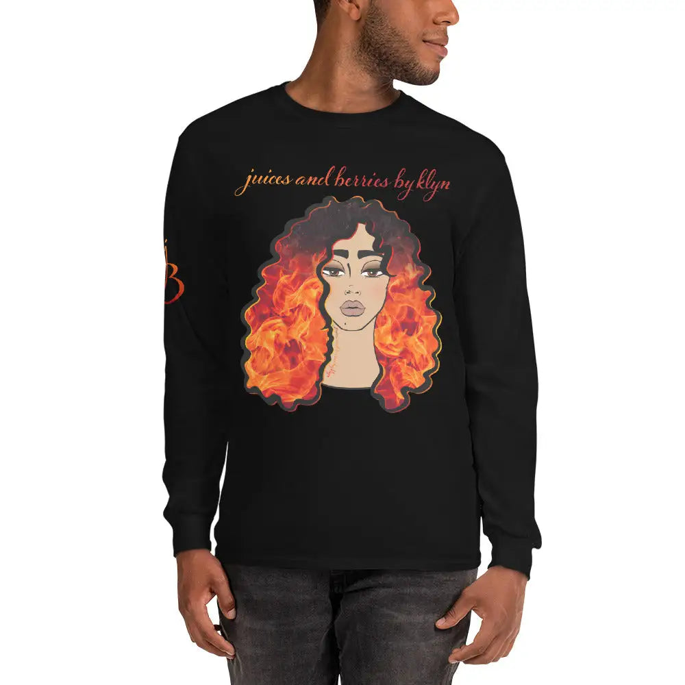 Curls on Fire Men’s Long Sleeve Shirt (light) Printful